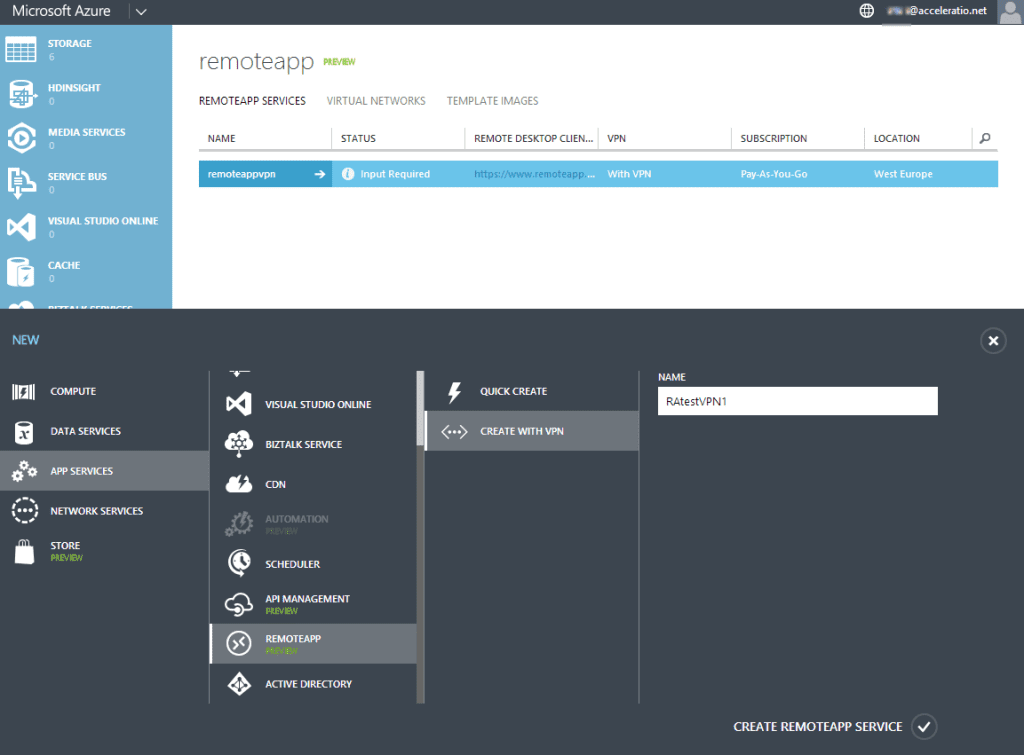 remote app create deployment with VPN