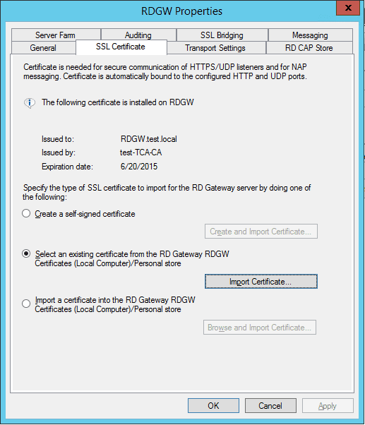 certificate is selected