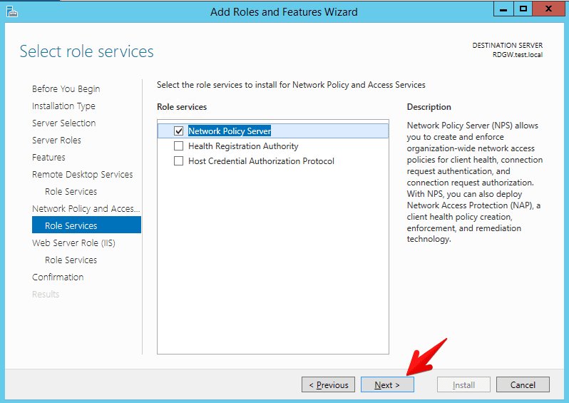 info that it will install NPS policy server