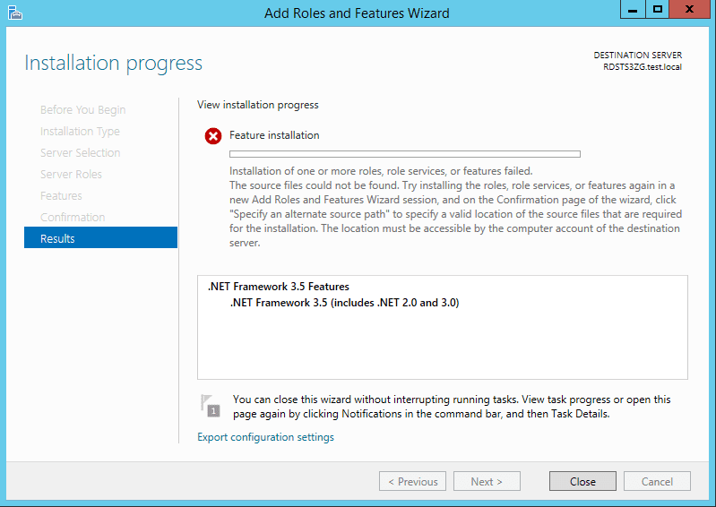 installation of one or more roles roles services failed