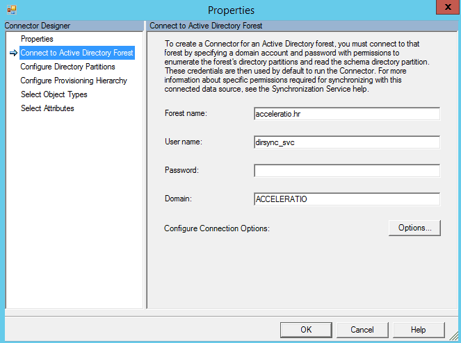 Connect to Active Directory Forest - Properties