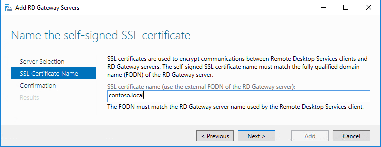 Installing RDS 2016 - Name the SSL certificate