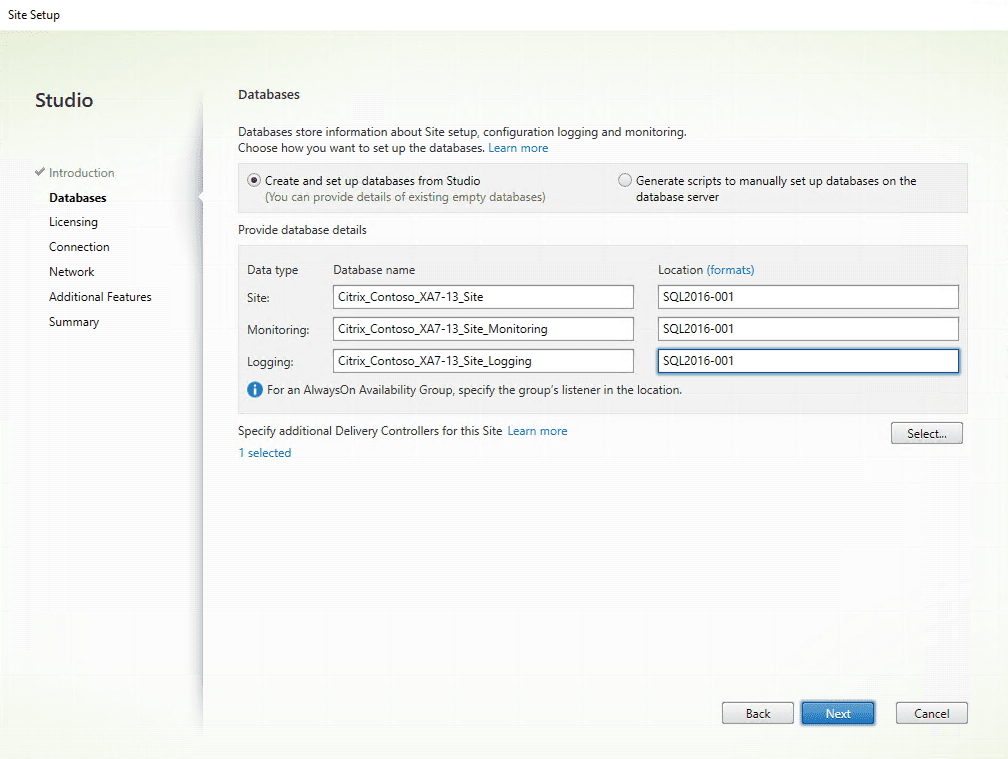 Citrix XenApp installation - Site setup wizard