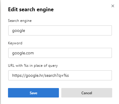 Microsoft Edge edit search engine