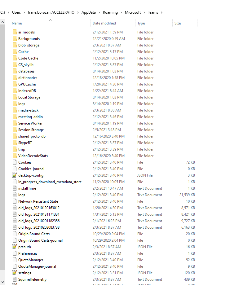 teams client cache files