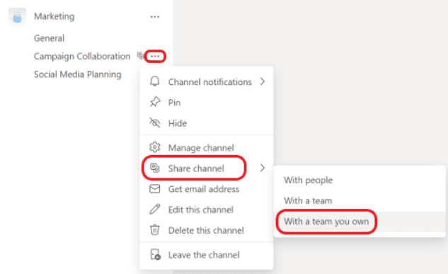 How to share a channel with another team in MS teams?